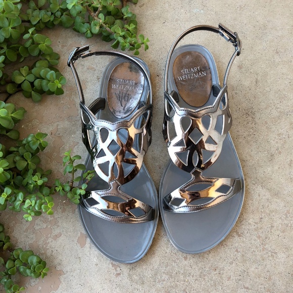X Stuart Weitzman Silver Jelly T Strap Sandals - Picture 2 of 5